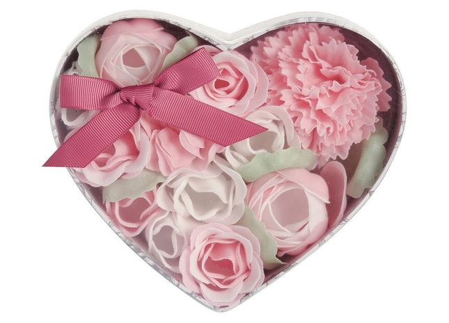 Mathilde "Rose Fragrance" Heart Box Bouquet of Soap Flower in Pink and White