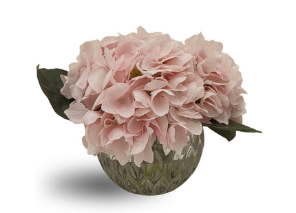 Linen Obsession "Round Hydrangeas Bouquet" in Glass Vase