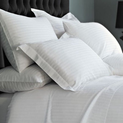 Linen Obsession "Real Hotel Linen" Sateen Stripe in  White 300 Thread Count Cotton.