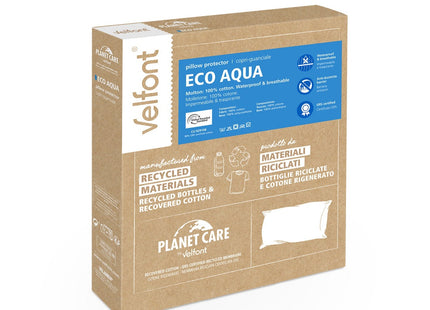 Velfont "Eco Aqua" Recycled Cotton Waterproof Pillow Protector in White