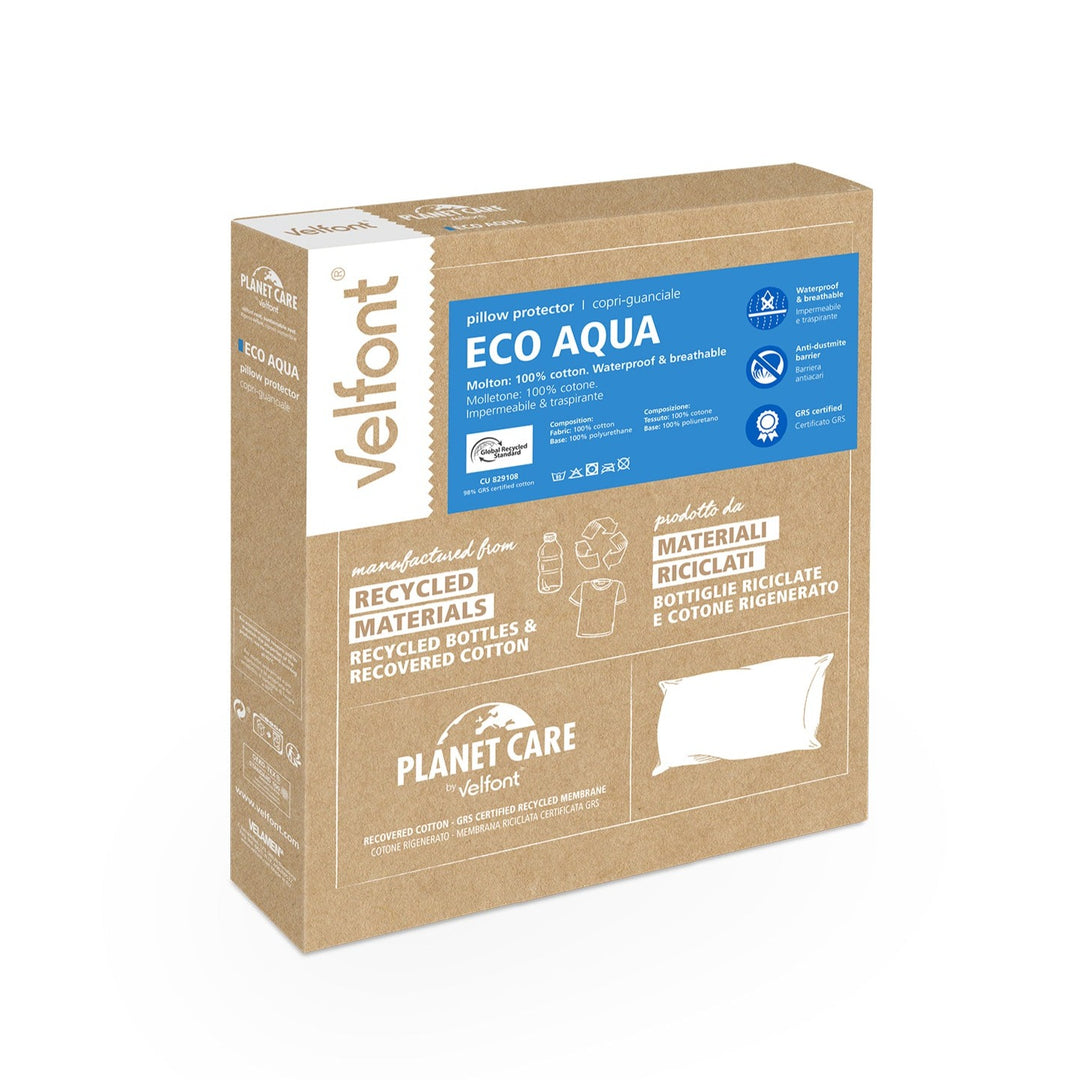 Velfont "Eco Aqua" Recycled Cotton Waterproof Pillow Protector in White