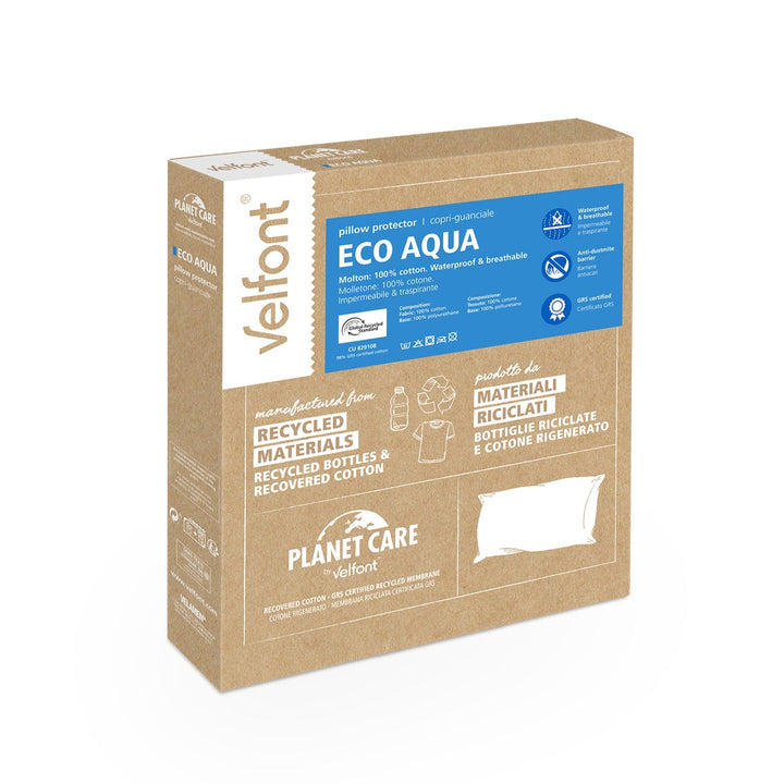 Velfont "Eco Aqua" Recycled Cotton Waterproof Pillow Protector in White