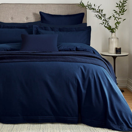 Bedeck of Belfast "Vendi" with Pleated Trim Duvet Cover Set in Midnight Blue