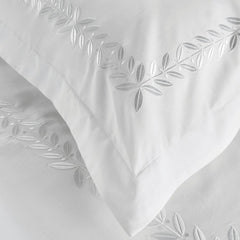 Christy "Clarendon" White Flat Sheets with Leaf Embroidery in White
