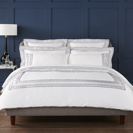 Christy Premium "Deco" Duvet Cover with Navy Embroidery