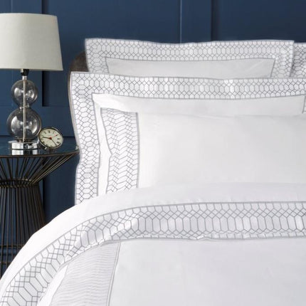 Christy Premium "Deco" White Duvet Cover sets - with Silver Platinum Embroidery
