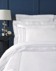 Christy Premium "Deco" White Bedding - with Silver Platinum Embroidery