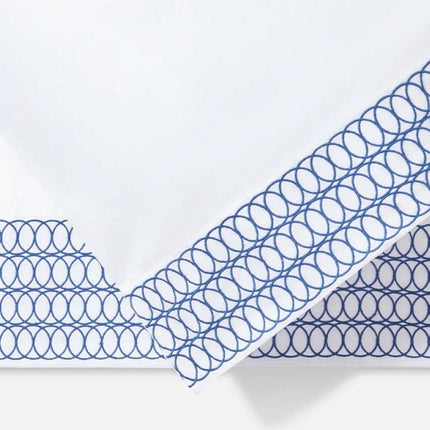 JC "Circles Embroidered Border" Duvet Cover in White-True Blue