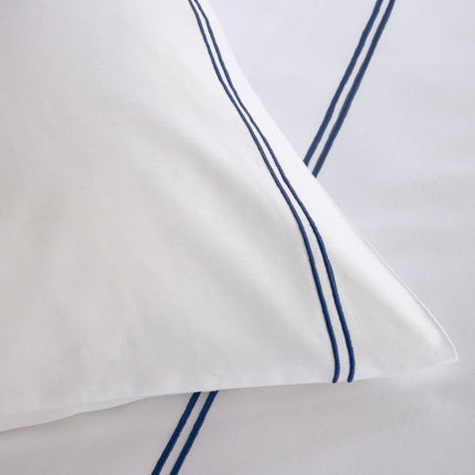 Christy "Franklin" Duvet Cover Sets in White with Navy (Blue) Embroidery