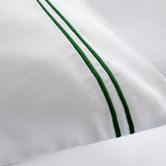 Christy "Franklin" Duvet Cover Sets in White with Green Embroidery