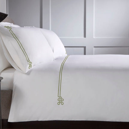 Christy "Fulton" Duvet Cover Sets - White with Sage Green Embroidery
