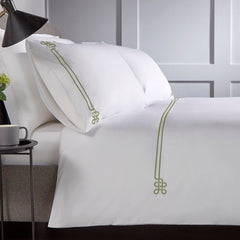 Christy "Fulton" Duvet Cover Sets - White with Sage Green Embroidery