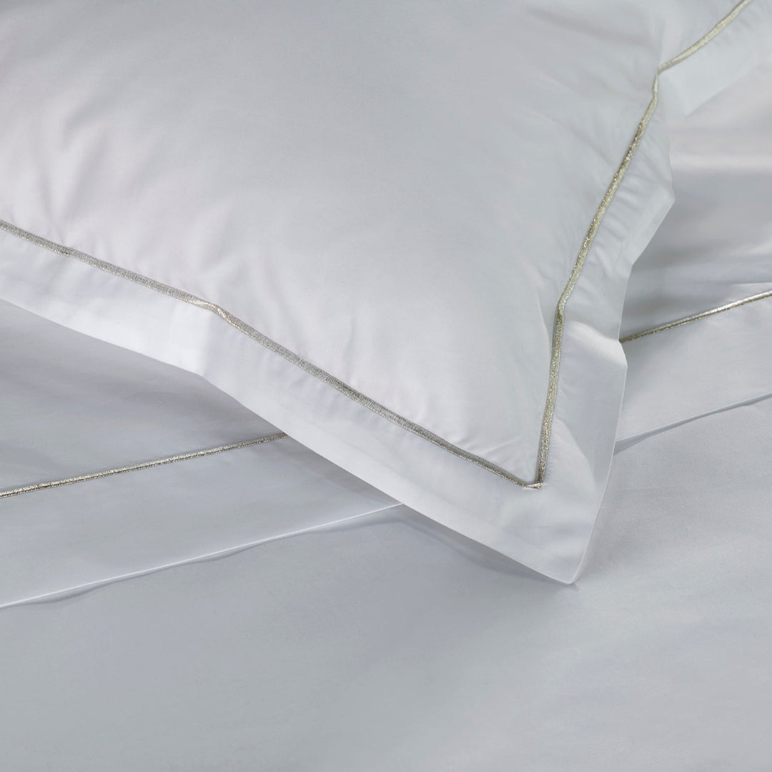 Amalia 800 Thread Count "Gardenia" Flat Sheet in White with Silver Embroidery
