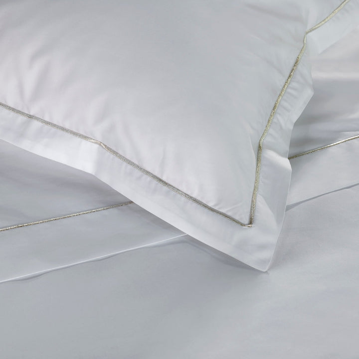 Amalia 800 Thread Count "Gardenia" Flat Sheet in White with Silver Embroidery
