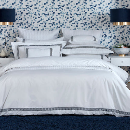 Christy "Matsuko" Duvet Cover Sets- White with Navy Embroidery