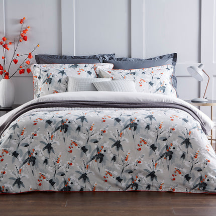Christy "Nina" Bed Linen Duvet Cover Sets in Grey with Coral Colour