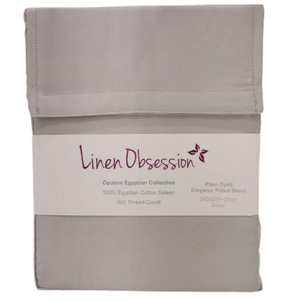 Linen Obsession "Opulent Egyptian" 500 Thread Count Cotton Sateen Plain Dyes in Silver