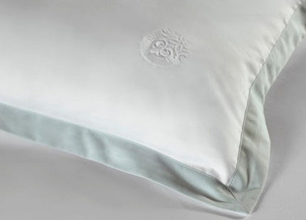 Amalia "Prado" 430 Thread Count Duvet Cover in White with Soft Green Border
