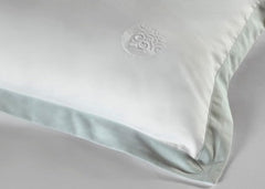 Amalia "Prado" 430 Thread Count Duvet Cover in White with Soft Green Border