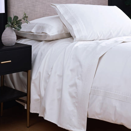 Linen Obsession "Pleated" 500 Thread Count Egyptian Cotton Sateen Bed Linen in White