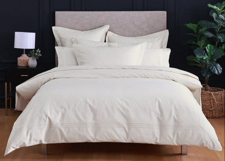 Linen Obsession 500 Thread Count "Triple Line" Egyptian Cotton Sateen Flat Sheet in Ivory