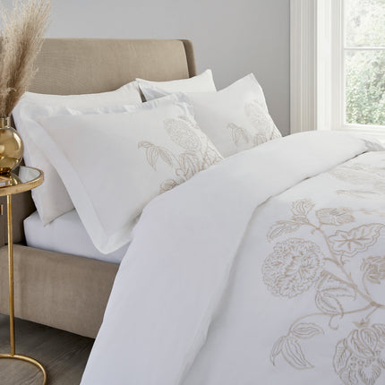 V & A "Amberley Manor" Duvet Cover - White with Stone Embroidery