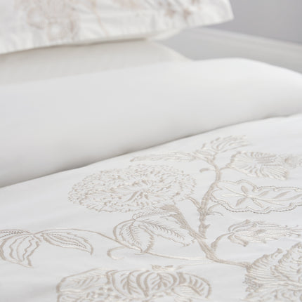 V & A "Amberley Manor" Duvet Cover - White with Stone Embroidery
