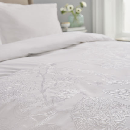 V & A "Amberley Manor" Duvet Cover - White with White Embroidery