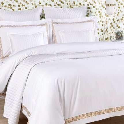 Christy "Verina" Duvet Cover Sets- White with Gold Embroidery