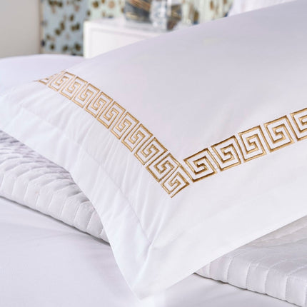 Christy "Verina" Duvet Cover Sets- White with Gold Embroidery