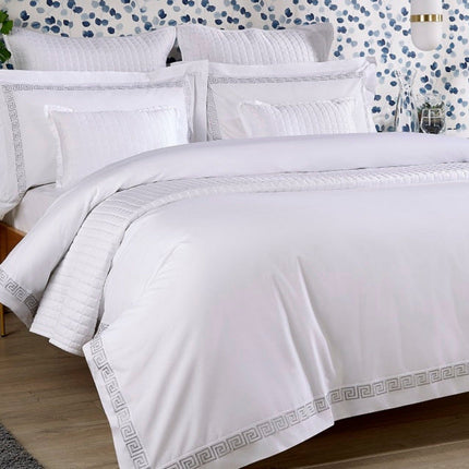 Christy "Verina" Duvet Cover Sets - White with Silver Embroidery