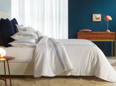 Amalia "Elo" 430 Thread Count Duvet Cover in White with Blue Embroidery