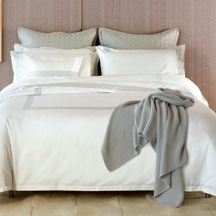 Amalia "Elo" 430 Thread Count Duvet Cover in White with Grey Embroidery