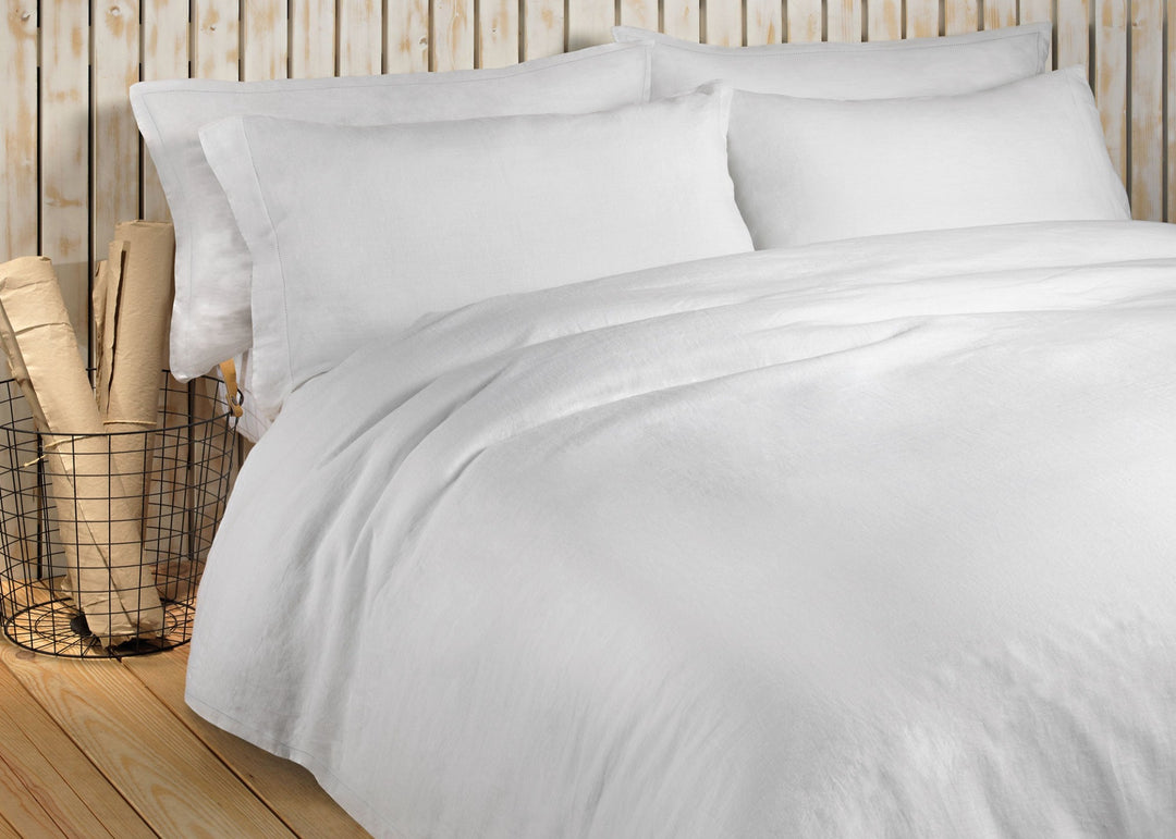 Amalia "Maia" 100% European Stonewashed Linen Fabric Duvet Cover in White