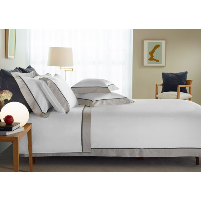 Amalia "Ovar" 430 Thread Count Duvet Cover in White with Grey Border Frame