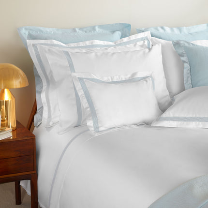 Amalia "Sonia" 430 Thread Count Duvet Cover in White with Ice Blue Lace