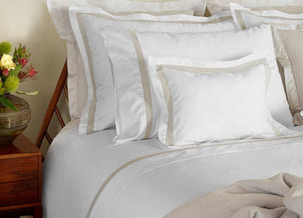 Amalia "Sonia" 430 Thread Count Duvet Cover in White with Pale Grey Lace