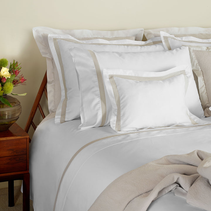 Amalia "Sonia" 430 Thread Count Duvet Cover in White with Pale Grey Lace